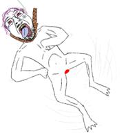 blood full_body glasses hair hanging mustache purple_hair rope skinny soy soyjak stubble suicide text variant:bernd // 2172x2247 // 767.2KB