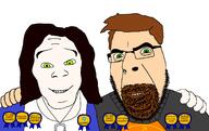 2soyjaks alice_liddell award friendship glasses gordon_freeman green_eyes half-life hand happy looking_at_you no_more_brother_wars smile soyjak stubble text variant:cobson variant:feraljak // 2672x1686 // 145.5KB