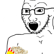 3d animated eating food glasses happy open_mouth popcorn soyjak variant:soyak // 750x750 // 3.1MB