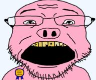 award countrywar glasses hohol open_mouth pig pink_skin rotten_teeth snout soyjak stubble ukraine variant:coinjak // 896x741 // 30.1KB