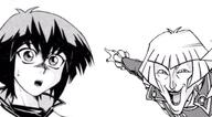 clothes hair hand open_mouth pointing smile variant:two_pointing_soyjaks yugioh // 2048x1130 // 159.4KB