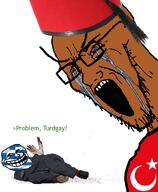 angry arrow bald brown_skin clothes crying fez flag:greece flag:turkiye glasses greece greentext grin hat looking_to_the_right nas:trollface nigger open_mouth smile soyjak star_and_crescent stretched_chin stretched_mouth stubble subvariant:soyak_34 text troll trollface turdgay turk turkiye turkroach tvrkaryan variant:soyak // 840x1018 // 334.2KB