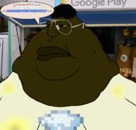 VICTORIO_IS_A_OBESE_SHITSKIN_PAJEET fat gem glasses google_play hair irl_background soygempass soyjak_party subvariant:morbidmutt text variant:meximutt victorio yellow_sclera // 999x955 // 417.7KB