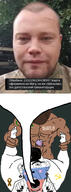 2soyjaks beard brown_hair brown_skin chechnya clothes communism flag full_body glasses hair hammer_and_sickle hand hat islam leg looking_at_you milchakov nsfw open_mouth penis rape ribbon ribbon_of_saint_george rusich russia sex smile smug soyjak speech_bubble variant:cobson z_(russian_symbol) // 525x1411 // 303.5KB