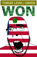ahegao country emerald flag flag:liberia gem glasses green green_eyes hair liberia looking_up open_mouth schlog_color_event soyjak soyjak_blog stubble teeth text threat_level_green variant:cobson won // 721x1115 // 140.2KB
