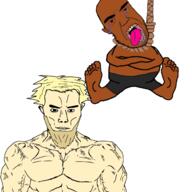 2soyjaks ack arm bald beard black_shorts black_skin bloodshot_eyes buff closed_mouth clothes crying ear full_body hair hand jake_paul leg mike_tyson open_mouth rope stubble subvariant:muscular_chud suicide teeth tongue variant:chudjak white_skin wwe // 1280x1280 // 429.0KB