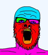 a24_slowburn colorful glasses purple_eyes screaming variant:a24_slowburn_soyjak yellow_teeth // 454x520 // 13.6KB