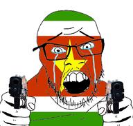 country countrywar crying flag flag:suriname glasses gun hair hand holding_object open_mouth pistol soyjak star_(symbol) stubble suriname teeth variant:feraljak // 1117x1066 // 379.1KB