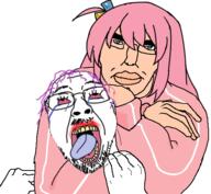 2soyjaks anime bloodshot_eyes blue_eyes bocchi_the_rock choke_hold crying glasses gotou_hitori headlock open_mouth pink_hair strangling stubble the_weak_should_fear_the_strong tongue tranny variant:bernd variant:chudjak // 499x461 // 130.7KB