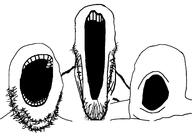 3soyjaks large_mouth no_eyebrows no_eyes no_nose soyjak soyjak_trio stretched_mouth stubble variant:gapejak variant:markiplier_soyjak variant:tony_soprano_soyjak // 1596x1128 // 151.2KB