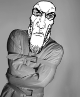 angry arm body closed_mouth clothes eyebrows glasses gray_background lips looking_at_you nose punisher_face schizo stretched_chin stubble subvariant:longplier tied_up variant:markiplier_soyjak white_skin // 886x1080 // 532.8KB