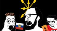 3soyjaks alexander_dugin beard black_background flag glasses hair open_mouth soyjak subvariant:chudjak_seething variant:chudjak variant:unknown variant:zoomer // 913x506 // 168.2KB