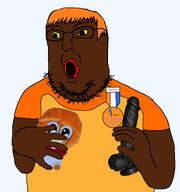 agugu arm bbc brown_skin clothes dildo glasses hair hand mymy nigger open_mouth orange_hair plush red_lips soyjak soyzellig_party stubble tshirt variant:norwegian zach zarty // 723x770 // 151.2KB