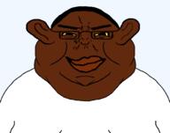 black_skin brown_lips clothes ear fat glasses hair lips mutt smile smug subvariant:chudmutt template variant:chudjak variant:meximutt yellow_sclera // 1837x1443 // 43.3KB