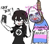 ack anime anime_female anime_girl chud_(boorufag) chud_(soybooru) hanging meta:op_on_the_right selfie suicide swastika tranny troon variant:bernd variant:raid_tan // 820x734 // 375.7KB
