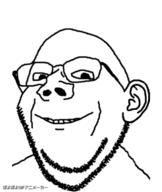 animated byonbyon ear glasses japanese_text no_eyebrows poyopoyo smile soyjak stubble text variant:impish // 338x400 // 351.9KB