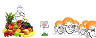 apple banana closed_mouth ear food fork fruit full_body glasses grape grass multiple_soyjaks orange pineapple pomegranate sad series:fruiterz! sign smile strawberry stubble subvariant:wholesome_soyjak variant:gapejak variant:soyak // 1280x504 // 102.3KB