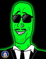 bald black_shirt clothes collar collared_shirt glasses glowing glownigger green_skin grin mustache nose_piercing nose_ring raised_eyebrow smile suit sunglasses trend:glowie variant:mulletjak // 838x1072 // 85.9KB