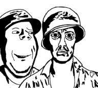 are_you_soying_what_im_soying m1_helmet meta:tagme original_content ptsd soldier soldier_hat soyjak subvariant:wholesome_soyjak thousand_yard_stare united_states us_soldier usps variant:gapejak war white_background white_skin // 1000x898 // 107.4KB