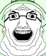 angry clothes crystal_cafe fat glasses green_hair hair hat open_mouth soyjak variant:grrrhjak // 704x851 // 31.4KB