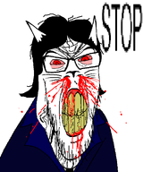 angry animal blood bloodshot_eyes cat cat_ear clenched_teeth clothes cracked_teeth ear eyebags glasses hair meta:namefags moistpepper_(user) nose nosebleed red_eyes soyjak stop stubble subvariant:feralrage suit suit_and_tie text upvoted_by_jimbo variant:feraljak vein whisker white_background yellow_teeth // 1500x1800 // 95.3KB