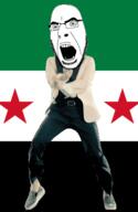 angry animated country dance flag gangnam_style glasses open_mouth red_star soyjak stubble syria syrian_rebels variant:cobson // 300x460 // 502.7KB