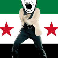 angry animated country dance flag gangnam_style glasses open_mouth red_star soyjak stubble syria syrian_rebels variant:cobson // 300x460 // 502.7KB