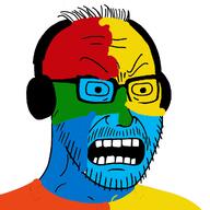 angry clothes colorful glasses headphones open_mouth soyjak stubble variant:stantonson // 1024x1024 // 176.5KB