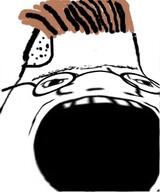 brown_hair distorted glasses hair open_mouth soyjak variant:zoomer zoomer // 269x323 // 59.1KB