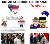 4soyjaks angry arm australia blue_eyes brown_skin closed_mouth clothes crying ear friendship full_body glasses hair indonesia mexico open_mouth smile soyjak stubble text united_states variant:chudjak variant:gapejak white_skin yellow_skin // 1024x900 // 148.6KB