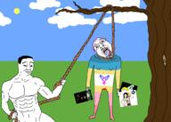 bloodshot_eyes crystal_cafe femdom full_body glasses holding_object holding_rope lynching map_(pedophile) neovagina nude open_mouth pedophile rope soyjak_party subvariant:shoyta tongue tranny tree variant:bernd variant:chudjak variant:gapejak yellow_teeth // 1008x720 // 204.1KB