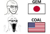 2soyjaks closed_mouth coal concerned country flag flag:japan flag:united_states frown gem glasses hand hands_up japan open_mouth place_japan soyjak stretched_mouth stubble subvariant:soyak_(irritated) subvariant:wewjak text thing_japanese united_states variant:soyak // 1332x900 // 205.2KB