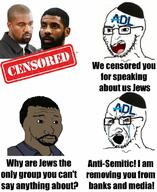 2soyjaks bloodshot_eyes clothes crying glasses hat judaism kanye_west kike kippah variant:soyak variant:wojak // 836x1024 // 127.8KB