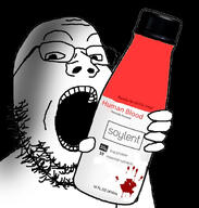 blood bottle fal glasses hand holding_bottle holding_object holding_soylent open_mouth plastic_bottle red soy soyjak soylent soylent_(human_blood) soylent_bottle stubble variant:gapejak // 581x610 // 161.1KB