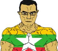 angry brown_eyes buff burma closed_mouth country ear flag glasses hair myanmar soyjak subvariant:chudjak_front subvariant:muscular_chud variant:chudjak vein yellow_skin // 1059x929 // 56.4KB