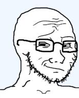 closed_mouth glasses looking_at_you smile smirk smug soyjak stubble variant:soyak variant:wojak wojak // 646x800 // 14.1KB
