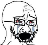 bloodshot_eyes crying glasses open_mouth scared soyjak stubble thick_eyebrows variant:cryboy_soyjak // 1080x1012 // 45.2KB