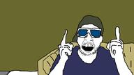 angry arm cap clothes couch drawn_background glasses hand hands_up hat keemstar nigger open_mouth pointing purple_shirt soyjak stubble sunglasses tshirt variant:feraljak // 1280x720 // 101.5KB