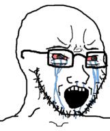 angry bloodshot_eyes crying glasses open_mouth remastered soyjak stubble template variant:soyak // 632x756 // 10.3KB