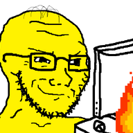 animated closed_mouth computer fire glasses smile smirk smug soyjak stubble variant:soyak yellow yellow_skin // 800x639 // 21.4KB