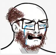 crying glasses hair open_mouth soyjak stubble variant:nujak // 300x295 // 84.1KB
