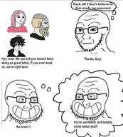calarts closed_mouth daddy's_girl glasses grin neutral nordic_chad self_hate smile so_true soyjak speech_bubble stubble thought_bubble twinkjak variant:soyak wojak // 640x712 // 68.9KB