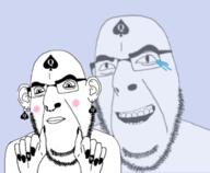 2soyjaks bbc blush closed_mouth crying ear earring facial_mark forehead_mark glasses hand laughing nose_piercing nose_ring open_mouth painted_nails queen_of_spades soyjak spade stubble subvariant:slutson tattoo variant:cobson // 469x385 // 38.4KB