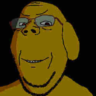 animal animated black_background compressed dog ear glasses glowing_glasses janny licking_lips ominous open_mouth smile soyjak stubble subvariant:wholesome_soyjak variant:gapejak yellow // 250x276 // 300.1KB