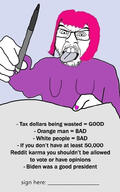TRUMP_IS_YOUR_PRESIDENT TRUMP_WON angry paper pen pink_hair soyjak tongue tounge_out troon // 487x778 // 79.9KB