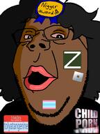 award bloodshot_eyes curly_hair eyes gape glasses hair hello_my_name_is_(sticker) meta:namefags name_tag nigger nose ominous red_lips shadow stubble subvariant:wholesome_soyjak text tolyatangerine_(user) variant:gapejak // 600x800 // 80.1KB