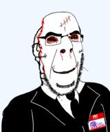 badge blood clothes glasses mask smile soyjak stubble suit text variant:cobson variant:sidjak // 985x1179 // 93.6KB