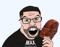 beard clothes food glasses grey_eyes hair holding_object max_the_meat_guy mouth_open steak variant:feraljak youtuber // 2368x1866 // 309.9KB