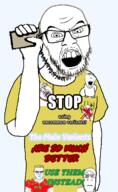 angry arm bloodshot_eyes clothes full_body glasses hair hand hanging impact_font mask multiple_soyjaks poop rope soyjak stink_lines stubble subvariant:muscular_chud subvariant:neutralplier text tongue transgender_flag tshirt variant:bernd variant:chudjak variant:cobson variant:feraljak variant:markiplier_soyjak variant:nojak variant:tewi // 739x1200 // 309.9KB