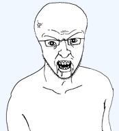 angry foaming_at_the_mouth glasses open_mouth sharp_teeth stubble transparent_background variant:anglojak wrinkles // 867x954 // 15.4KB